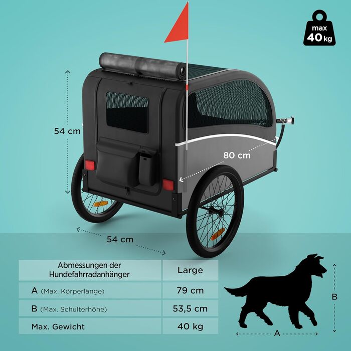 Фаркоп для велосипеда з собакою - Складаний фаркоп для велосипеда для собак до 40 кг, з відбивачами, водовідштовхувальний, сумісний з електровелосипедами, чорно-сірий