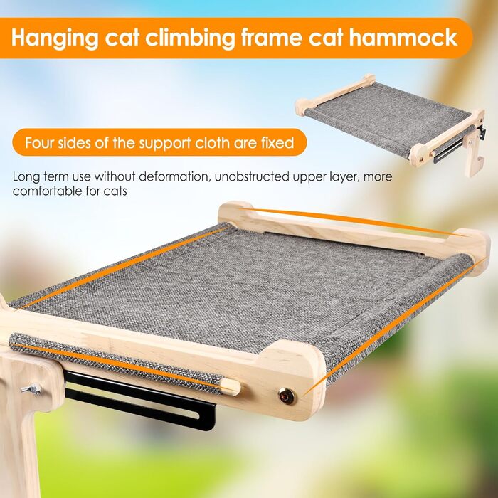 Кігтечка-ліжко для котів на підвіконня, 45x36 см, міцна дерев'яна платформа, з тканиною, для сну та сонячних ванн