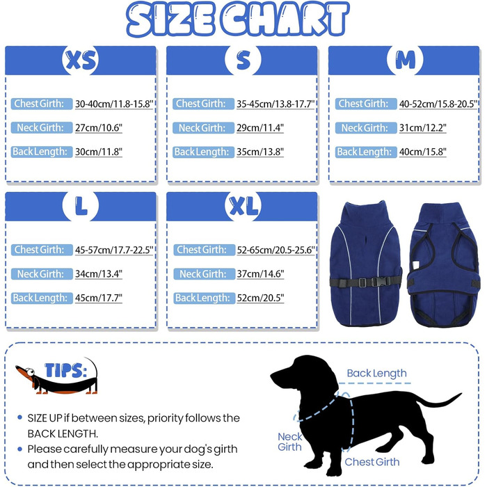 Тепла зимова куртка для собак Dacke Hundemante, XS, темно-синій: надійна захист та видимість