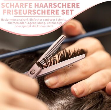 Набір професійних перукарських ножиць PURPLEBIRD (10 шт.) з нержавіючої сталі: перукарські та філірувальні ножиці для перукарів, барберів та початківців (рожеве золото)