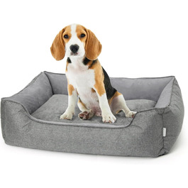 Ортопедичне собаче ліжко Lucky Sign з м'якого флюсу, 90x65x21 см, сірий колір. Знімне покриття, для великих та маленьких собак.