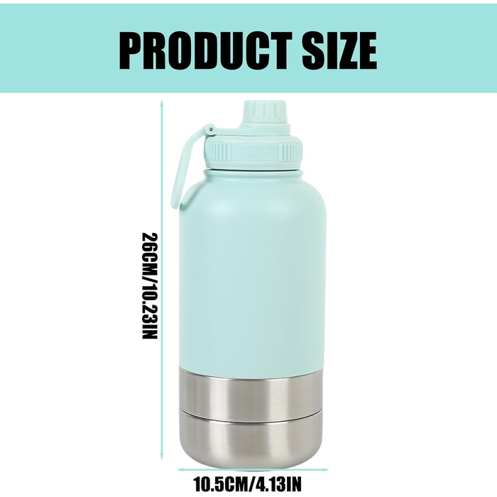 Поїлка для собак на прогулянці 950 мл – ізольована сталева поїлка з мискою для їжі та води, портативна, BPA-free, для подорожей, прогулянок та активного відпочинку (Світло-блакитний, L)