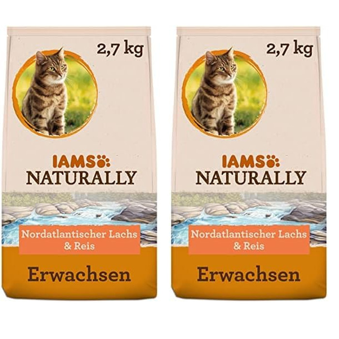 Сухий корм для котів IAMS Naturally з лососем та рисом, 2,7 кг (набір 2 шт)
