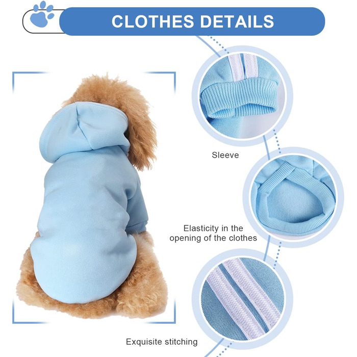 Теплий пуловер з капюшоном для собак, чіхуахуа, маленьких собак, халатик для тварин, одяг для цуценят (L, світло-блакитний)