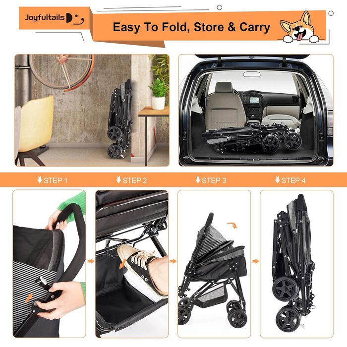 Складана візок для собак та котів, чорний, до 20 кг