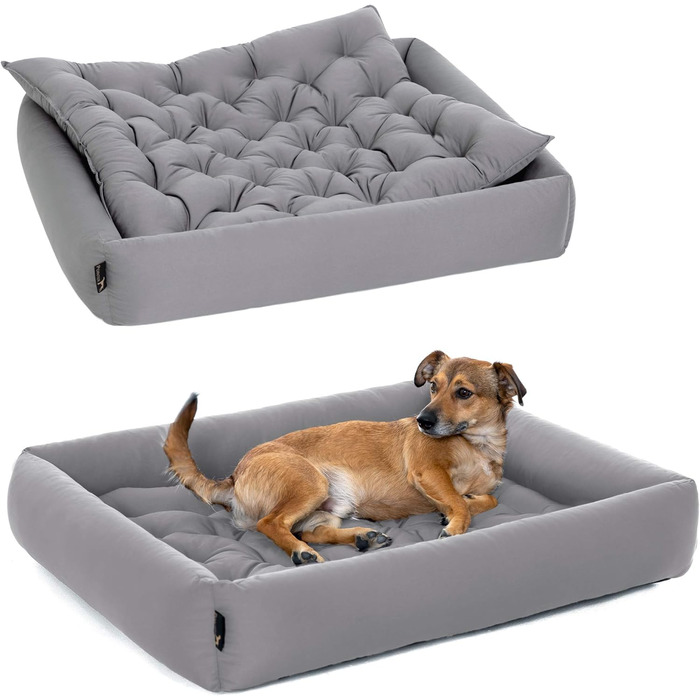 Ортопедичне ліжко для собак великих порід - Pointer, з знімним матрацом, миється до 95°C, стійке до подряпин та укусів, Made in Germany (XXL 100x90 см, світло-сірий)