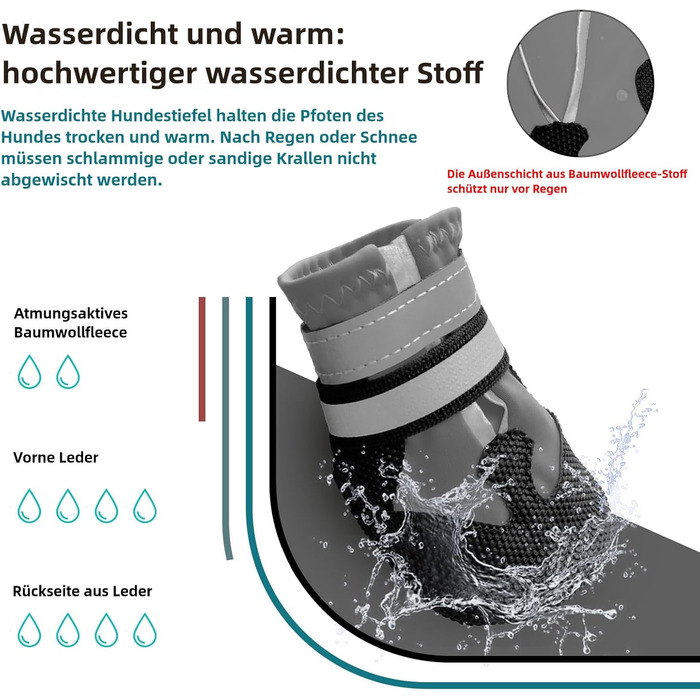 Водонепроникні собачі чоботи для захисту лап, 4 шт. Антиковзаючі чоботи для собак з неслизькою підошвою та світловідбиваючим кріпленням на липучці, для малих, середніх та великих собак (Сірий, XXL)