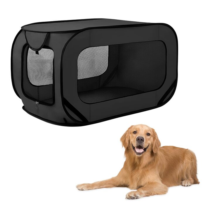 Транспортна переноска для собак та котів, складана Pop-Up, чорна. Міцна переноска з оксфордської тканини, до 29.5 кг