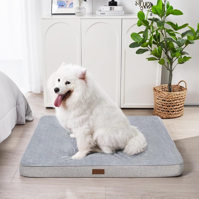 Ортопедичний лежак для собак середнього розміру з водонепроникним знімним чохлом, розмір M (76,2 x 50,8 x 7,6 см), сірий