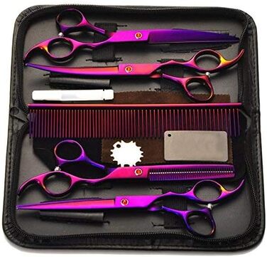Набір для стрижки тварин, професійні ножиці для грумінгу собак та котів, 7.0 дюймів, фінішна ножиця, гребінець для догляду за шерстю, фіолетовий колір