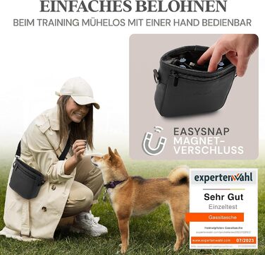 Сумка для ласощів для собак Heimatpfoten® з екошкіри, чорна, S - зручна гасiтна сумка з магнiтною застiвкою
