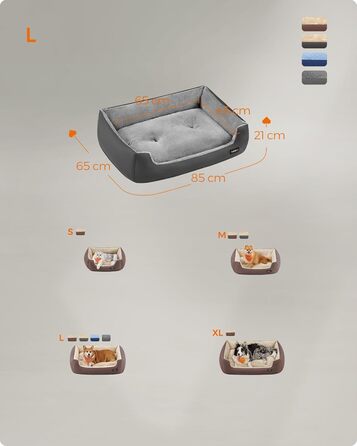 Ліжко для собак Feandrea, корзина для собак з двостороннім матрацом, сірий + сіро-блакитний, 85 x 65 x 21 см, PGW004G02