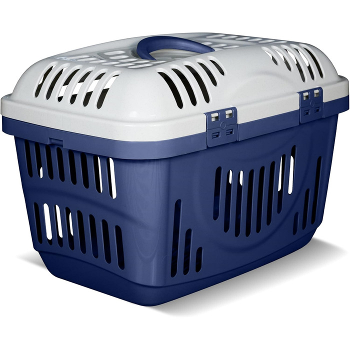 Транспортна переноска для кота Snugsy - Автомобільна переноска для котів з ручкою та затискачами - Пластикова переноска 49x34x32 см сірого та кремового кольору