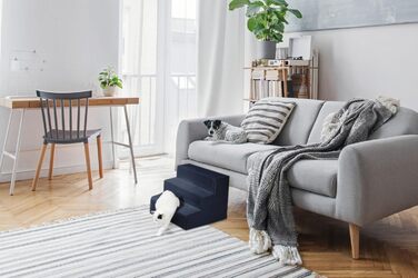 Сходинка для собак Mg Design - 3 сходинки, блакитний колір. Стабільна дерев'яна рама, захищає суглоби, легка та мобільна, для диванів та ліжок, підходить для собак та котів. Розміри: 40 x 45 x 35 см