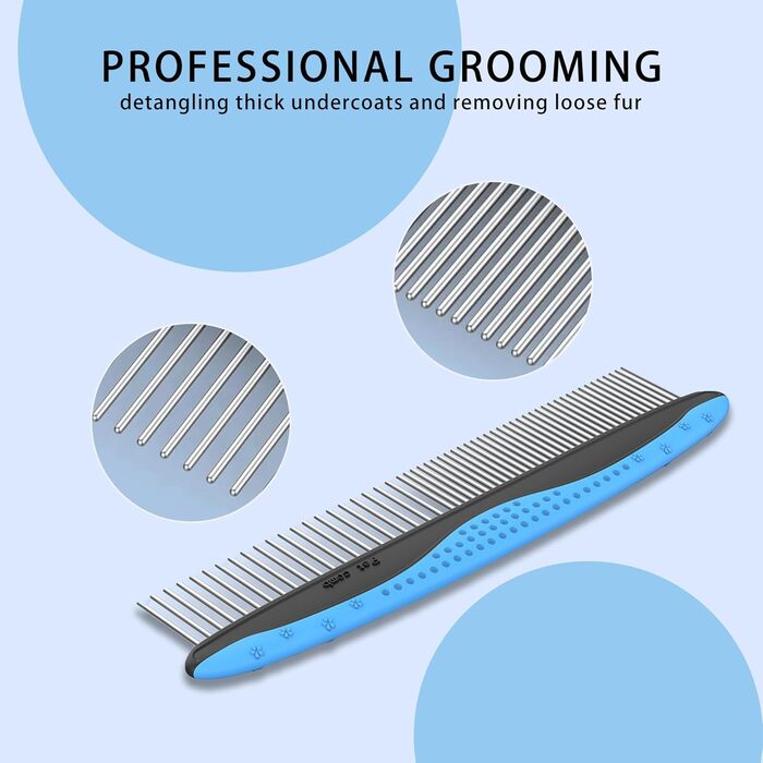 Професійна щітка для собак та котів 2 шт., з нержавіючої сталі, TPR-ручка, 2-в-1 розпушувач та вичіска для собак та котів – видаляє відмерле волосся, ковтуни, вузли (Блакитна)