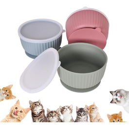 Набір мисок для котів та маленьких собак з силікону (3 шт) з кришками, неслизькі, для мікрохвильовки та посудомийної машини, смугастий дизайн