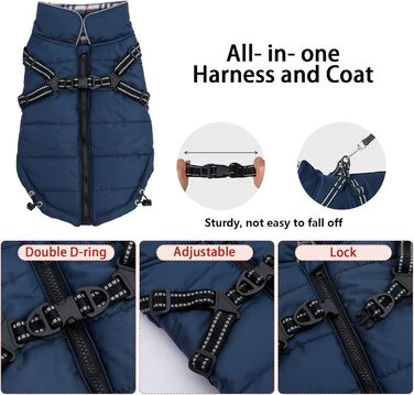 Водонепроникна куртка для собак, тепла зимова, світловідбиваюча, регульована, Marineblau, XL (довжина спини 44 см)