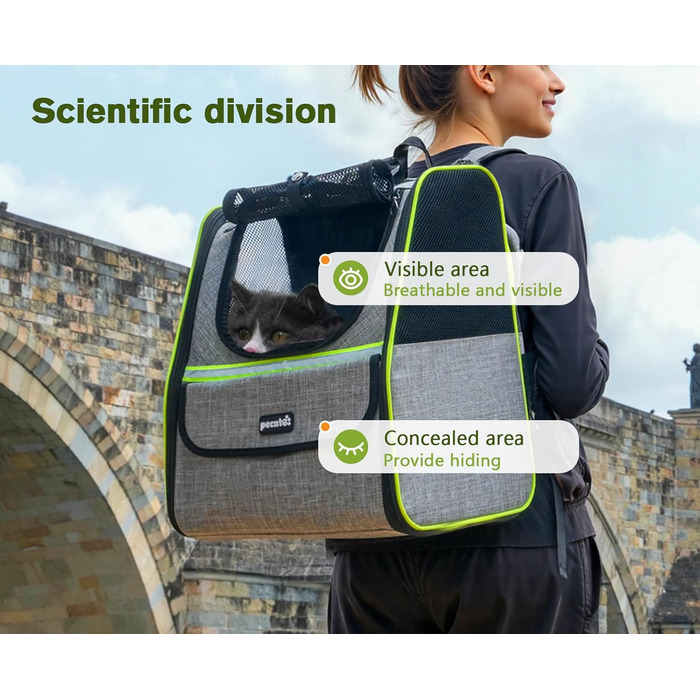 Рюкзак для кота Pecute з сітчастим вікном, переноска для тварин, сірий, до 6 кг