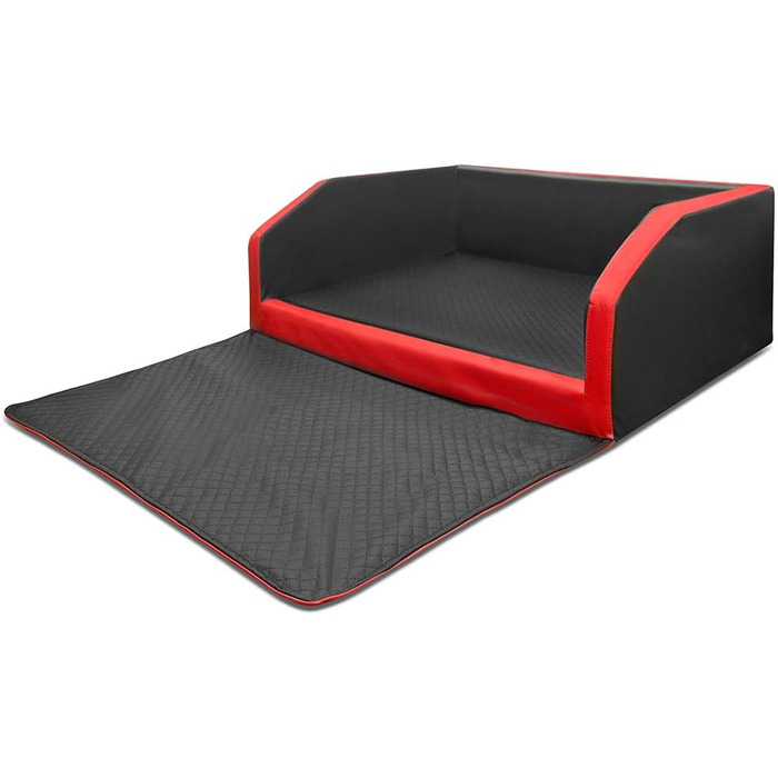 Крісло-ліжко для собак Mayaadi-Home XL Premium - 110x90x38 см | З захисною накидкою, з штучної шкіри, для автомобіля | Travel Duo чорно-червоне