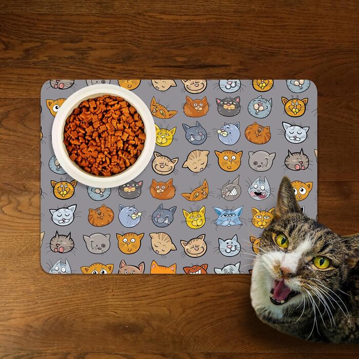 Нековзаюча килимок під миску для кота/собаки Dead Set Studio, водонепроникний, з принтом кота #2