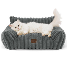 Ортопедичне ліжко для котів BEDSURE - велике, 61x46x25 см. Ліжко для собак, миючий кошик для котів, антиковзаюче, пухнасте, темно-сіре