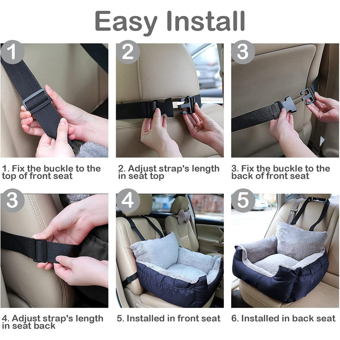 Автокрісло для собак та котів GoFirst, підвищення для тварин, переноска з кишенькою та страхувальним ременем, водовідштовхувальне, тепле, безпечне, Marineblau (темно-синій)