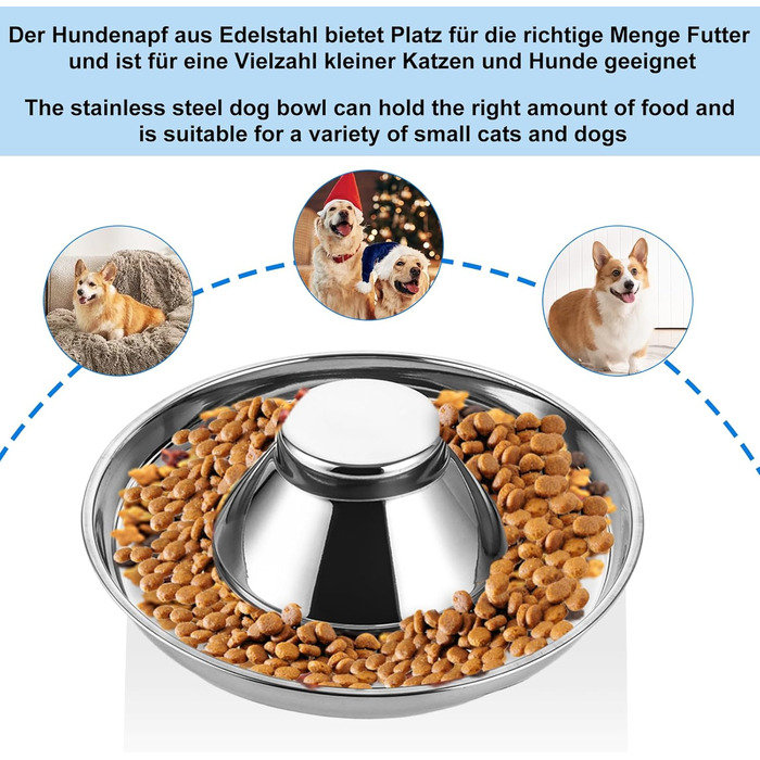Набір з 3 мисок для собак та котів з нержавіючої сталі, 30 см, для маленьких собак та котів