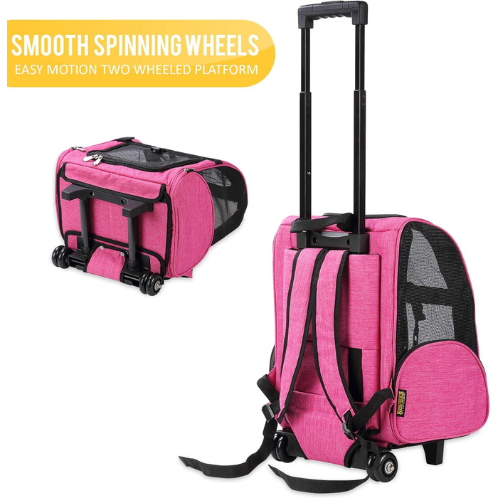 Рюкзак-переноска для тварин Kopeks Deluxe з подвійними колесами, великий (рожевий)