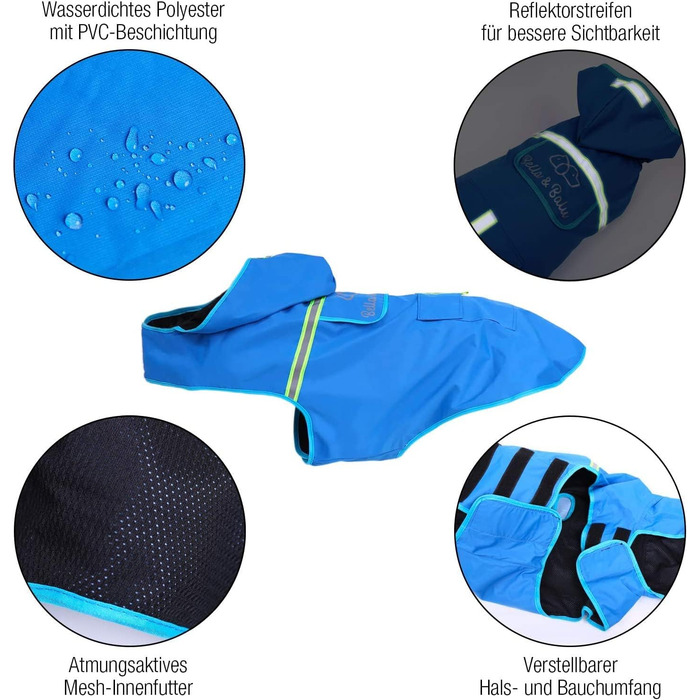 Дощовик для собак Bella & Balu - водонепроникний дощовик з капюшоном та світловідбиваючими елементами (M, помаранчевий), підгузки для собак XL сірі