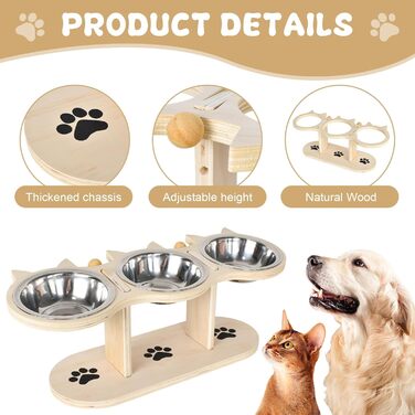 Набір мисок для котів 3-в-1: годівниця та поїлка, піднята годівниця для котів, набір з 3 мисок, нержавіюча сталь харчової якості, регульована висота, для вологого та сухого корму, для котів, цуценят та маленьких собак