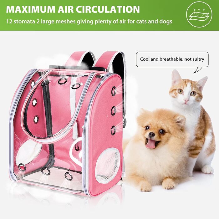 PETCUTE Рюкзак для собак і котів, дихаючий, прозорий, з підкладкою, для подорожей, дозволений авіакомпаніями, рожевий