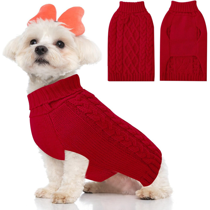 Пуловер для собак SlowTon, пуловер з коміром-стійкою для маленьких та середніх собак, теплий зимовий пуловер з отвором для повідка, червоний, розмір M
