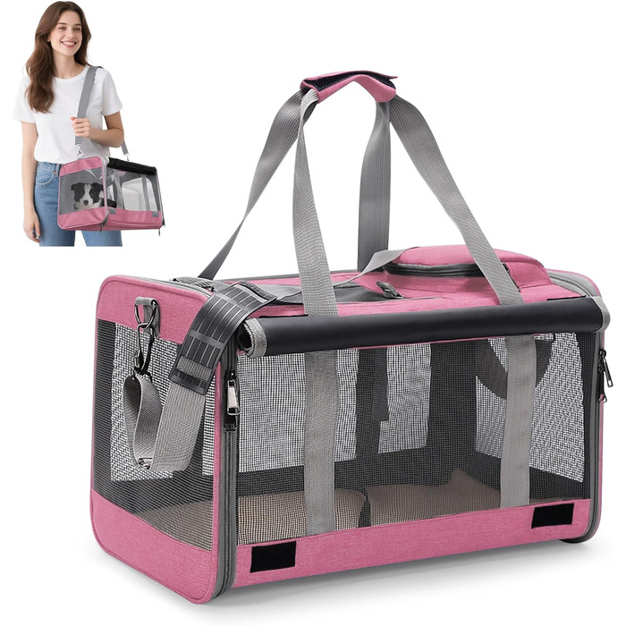 Транспортна сумка для котів та собак до 9 кг ALLSOPETS, дихаюча, для подорожей та до ветеринара (меланж рожевий)