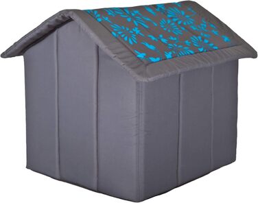 Будиночок-ліжко для собак і котів PillowPrim XL 60x55 см, синій з квітами