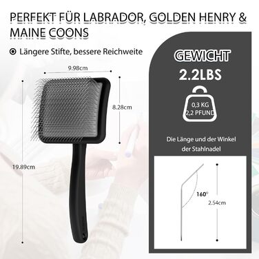 Набір щіток та гребінців Slicker для великих собак з довгою шерстю – щітка для розплутування з пінами 22 мм для Голден Ретріверів, Пуделів, Дудлів та котів – професійний догляд за шерстю з дерев'яною ручкою та шкіряним еталожем (Чорний)