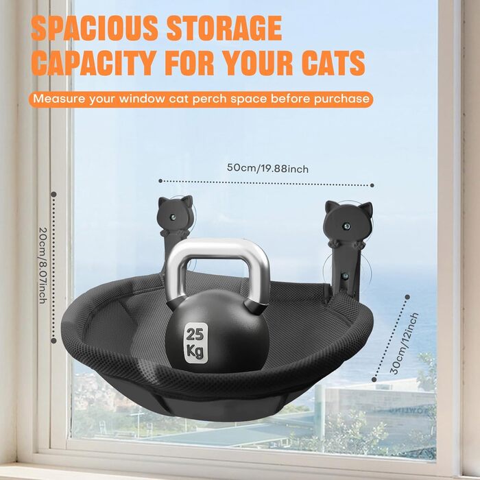 Крісло-гамак для кота на вікно Homegroove, 45 x 30 см, чорний, з металевим каркасом