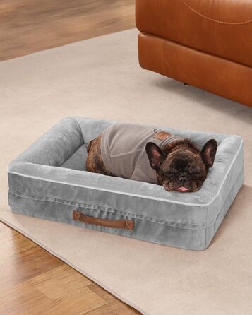 Ортопедичне ліжко для собак середніх порід, корзина для собак, що стирається, з яєцеподібною піною, водонепроникний диван для собак з неслизьким дном та чотиристоронні подушки (світло-сірий, 61x46x15см)