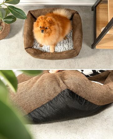 Крісло-гніздишко для собак Lionto з м'яким двостороннім подушкою, затишне ліжко для домашніх тварин у меланжевому дизайні з глибоким входом для собак та котів будь-якого розміру, 60x50 см, м'яке собаче ліжко, коричневе (з написом), розмір L 60 x 50 x 22 с