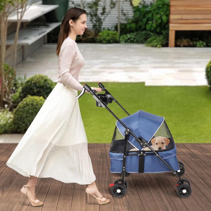 Дитяча візок для тварин, складаний бугі для собак/кішок, 4 колеса, сірий, 50 x 70 x 95 см