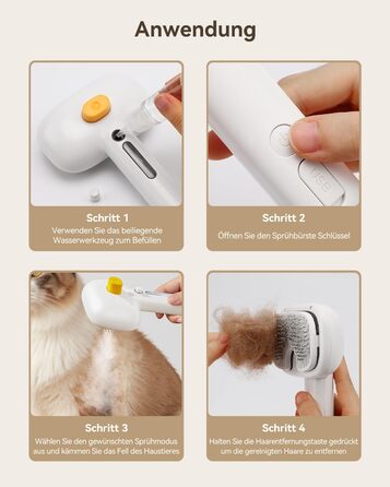 Щітка для котів ROJECO з парою, багатофункціональна, 3-в-1 проти підшерстка та ковтунів, 3 режими розпилення, самоочищення, для довгошерстих та короткошерстих котів та собак, білий колір