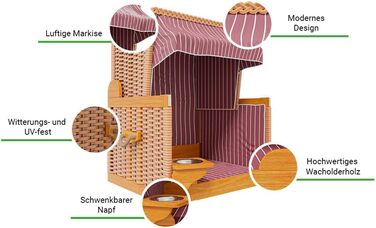 Клітка-лежанка для собак Outgarden з дерева, з ковдрою та мисками, чорна з блакитно-білим, для маленьких собак