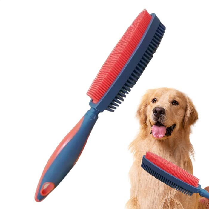 Щітка для собак для видалення шерсті, двосторонній гребінець для грумінгу, щітка для вичісування шерсті, для домашніх тварин, кроликів, кошенят, цуценят, для боротьби з випадінням шерсті, для чищення, купання, душ, червона та сіра