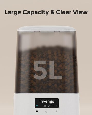 Автоматичний годівник для котів Invengo MeowServe S20, 5л, з таймером та керуванням через додаток, з нержавіючої сталі SUS 304 + ABS, для котів, собак та інших дрібних тварин