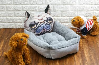 Тепле ліжко для домашніх тварин Ulalaza з м'якою підкладкою, для котів та собак, у стилі карикатури (Сірий Shar Pei)