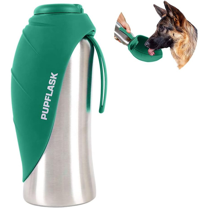 PupFlask пляшка для води для великих собак 800/1200 мл, нержавіюча сталь, портативна поїлка для собак і цуценят, герметична, для подорожей, підходить для всіх порід