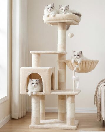 Комплекс для котів Heybly Kratzbaum HCT004SW: Дряпка-стовпчик з іграшками, будиночок, плюшева лежанка та гамак для кішок