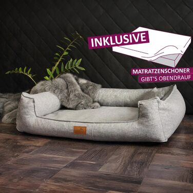 Ортопедичне собаче ліжко Tierlando® Goofy Couture з захистом для матрацу, знімний чохол з меблевої тканини, для собак середніх та великих порід, розмір 90x75 см, сірий колір