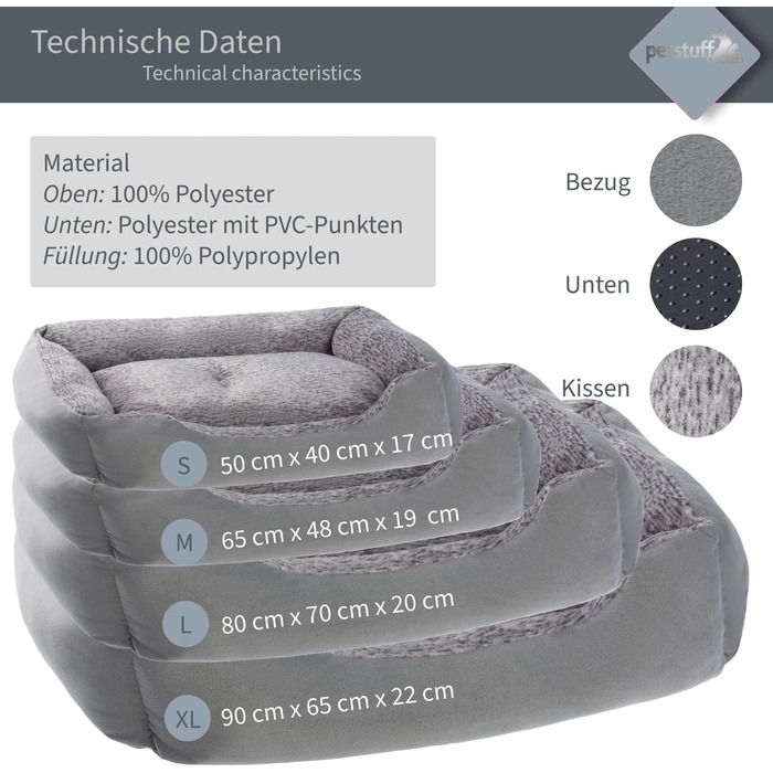 Крісло-ліжко для собак з знімним та пральним подушками, сірий колір, розмір M