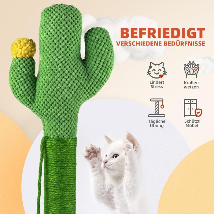 Когтеточка для котів Mora Pets Кактус 83 см, натуральний сизаль, стійка зелена стовпчик-дерево для дряпання