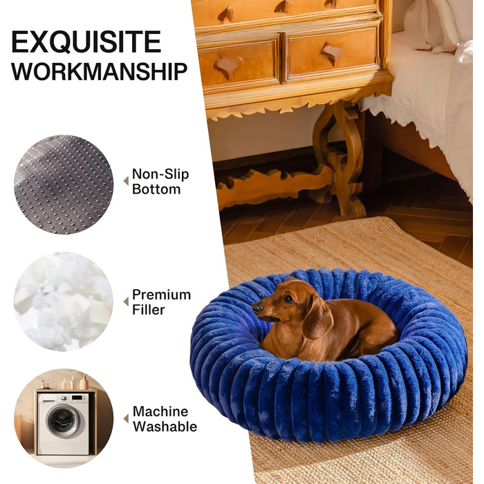 М'яке ліжко для котів MEWOOFUN 50x50 см, Marineblau (морська синя), з неслизьким дном, заспокоююче, для котів